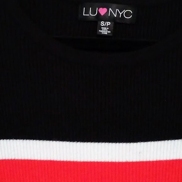 LUV NYC Black Red White Striped Ribbed Long Sleeve Bodycon Mini Dress Small - Picture 4 of 4